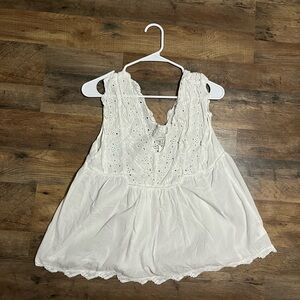 LUCKY BRAND White Eyelet Sleeveless Tank Top